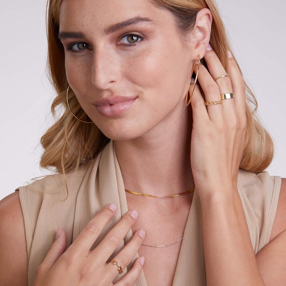 Sterling Silver Rings for Women - Dainty Stackable Open Circle & Chain Gold Ring - Picture 5 of 6